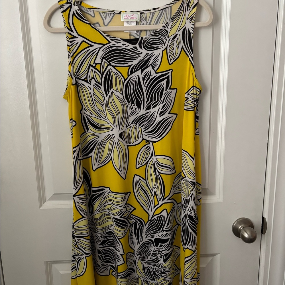 Floral Yellow and Black Midi Dress